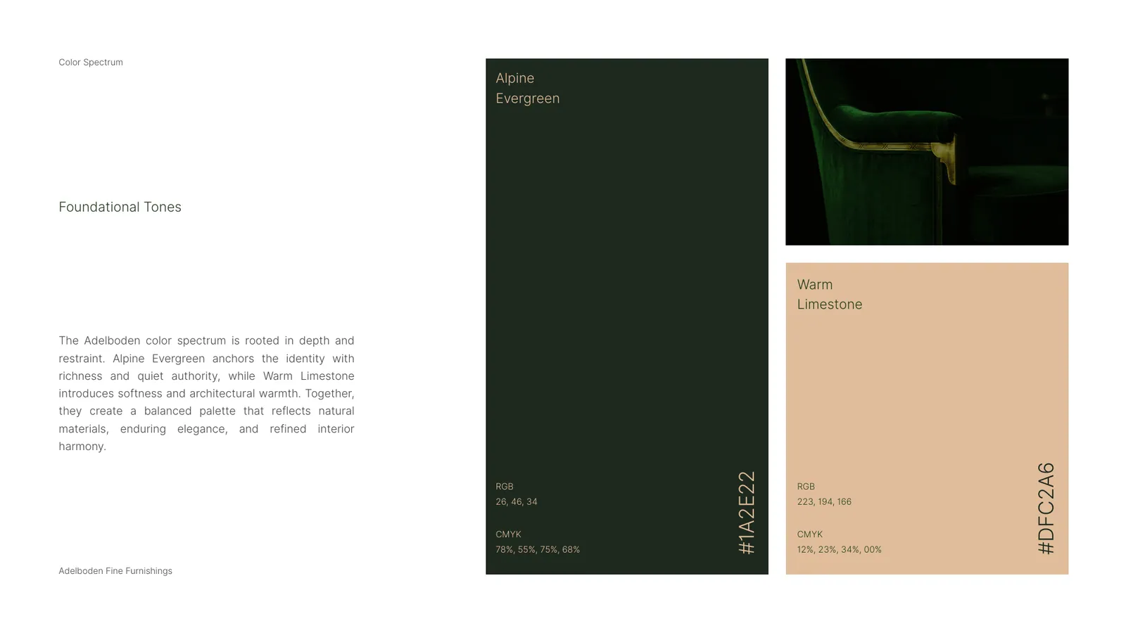 Adelboden Fine Furnishings brand style guide, page 22