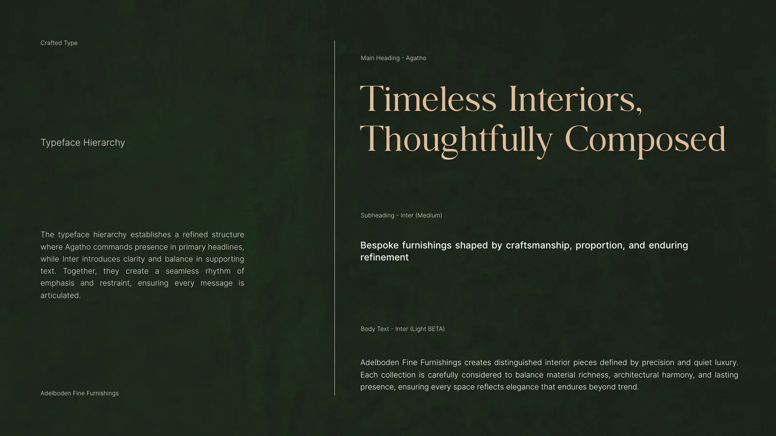Adelboden Fine Furnishings brand style guide, page 27