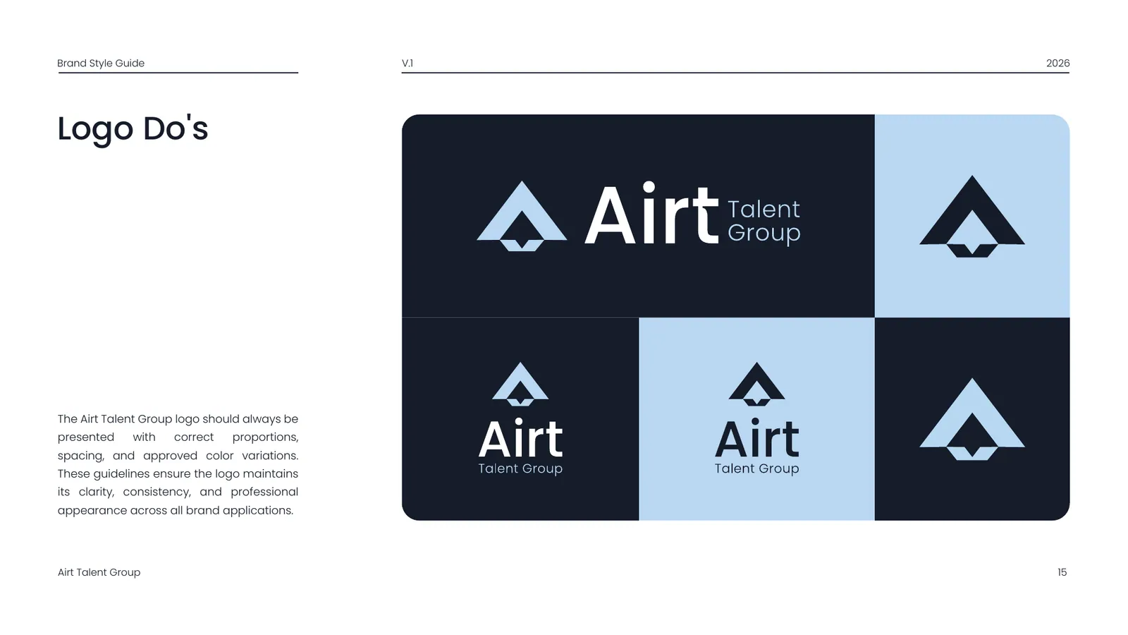 Airt Talent Group brand style guide, page 15
