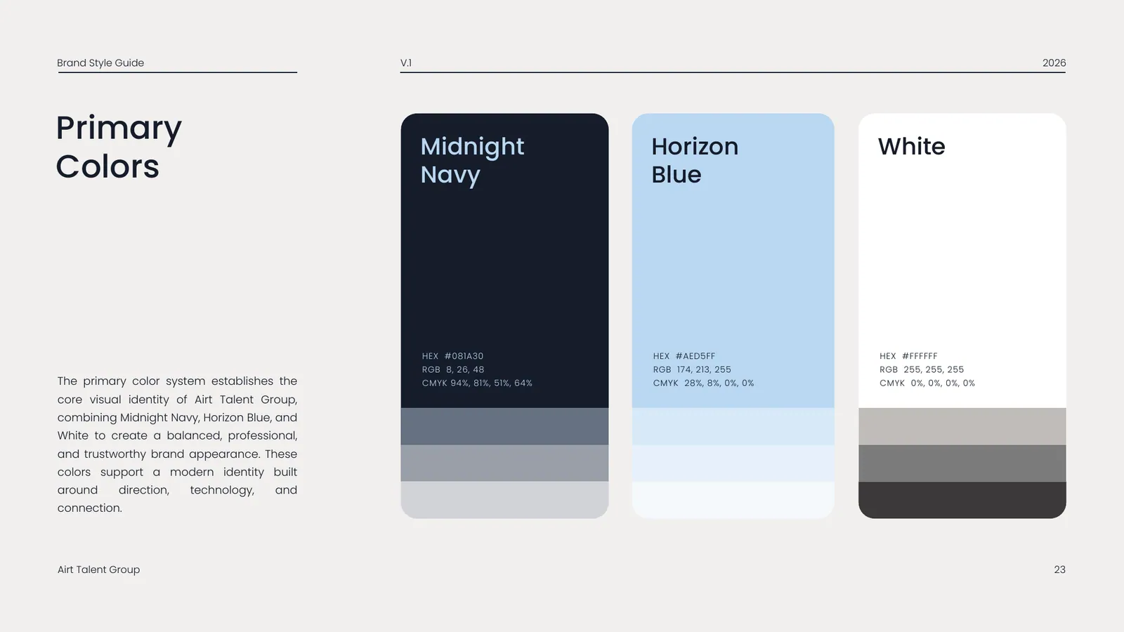 Airt Talent Group brand style guide, page 23