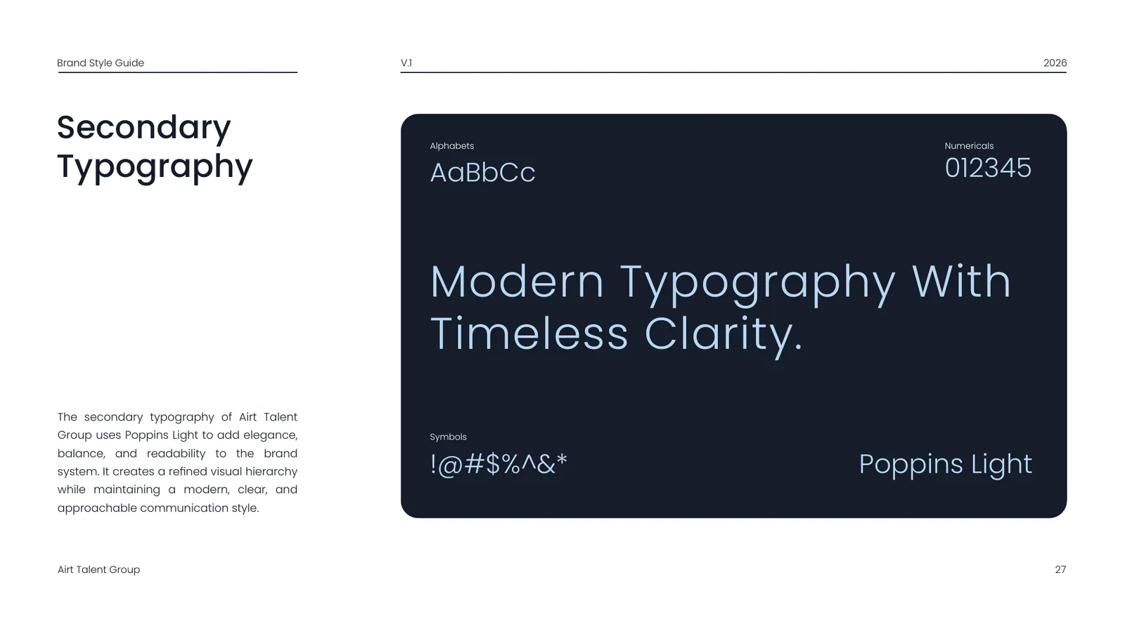 Airt Talent Group brand style guide, page 27