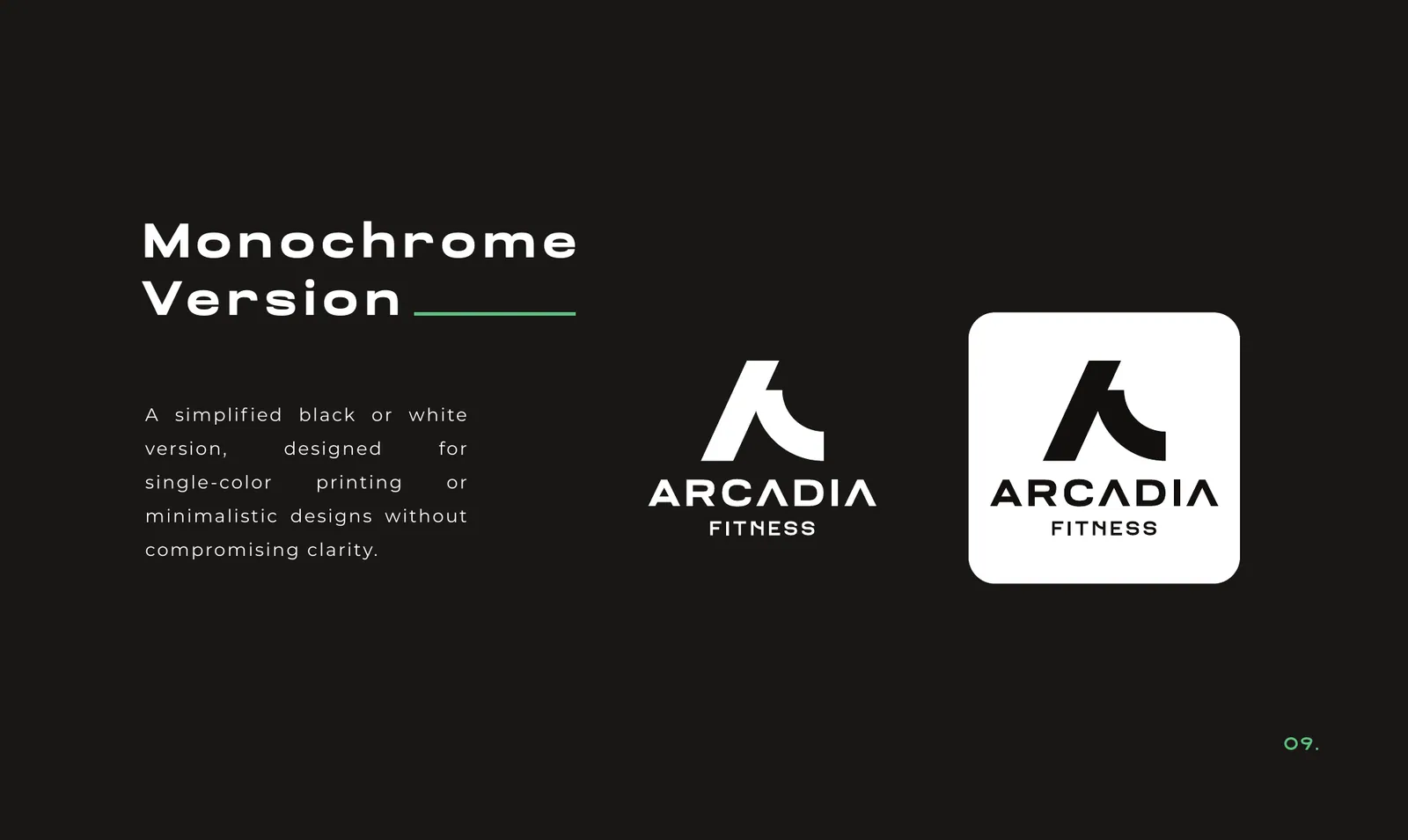 Arcadia Fitness brand identity, page 10