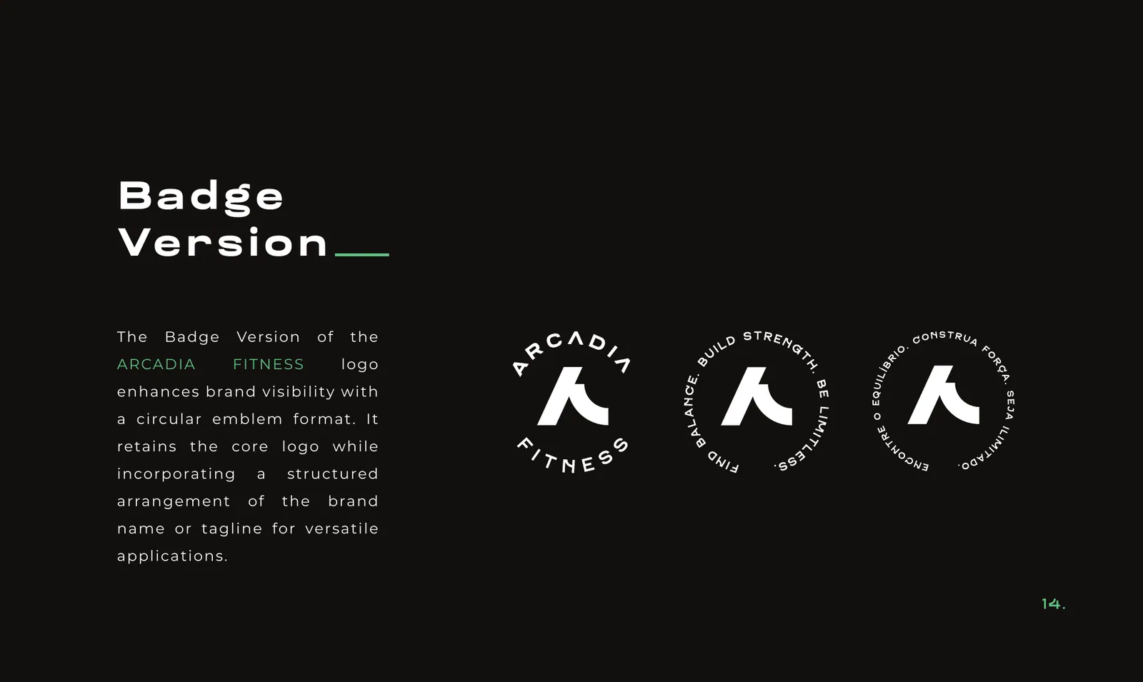 Arcadia Fitness brand identity, page 15