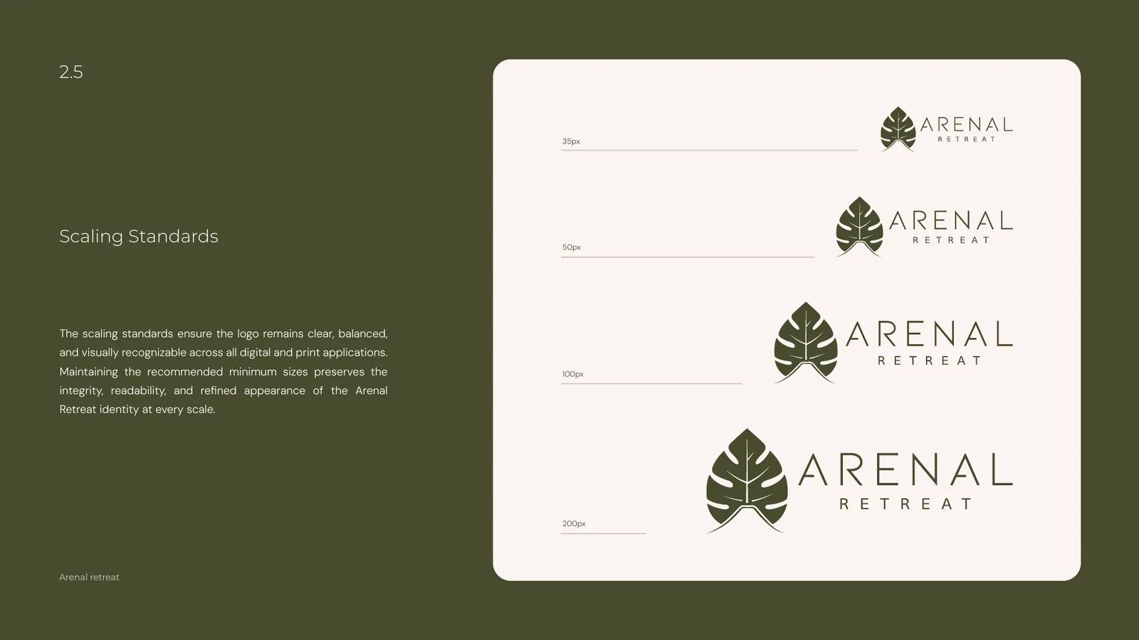 Arenal Retreat brand style guide, page 13
