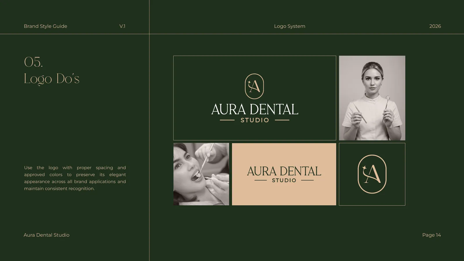 Aura Dental Studio brand style guide, page 14