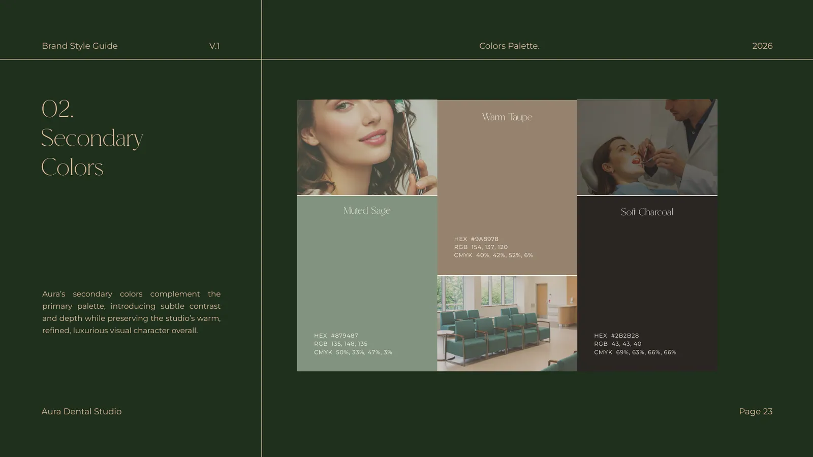 Aura Dental Studio brand style guide, page 23