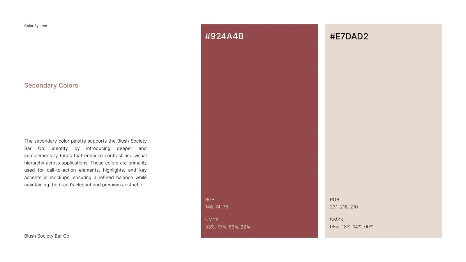 Blush Society Bar brand style guide, page 20