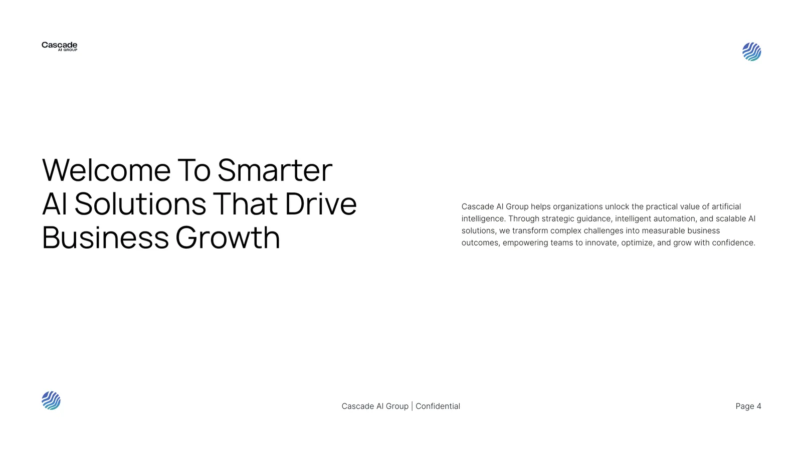 Cascade AI Group pitch deck, page 4