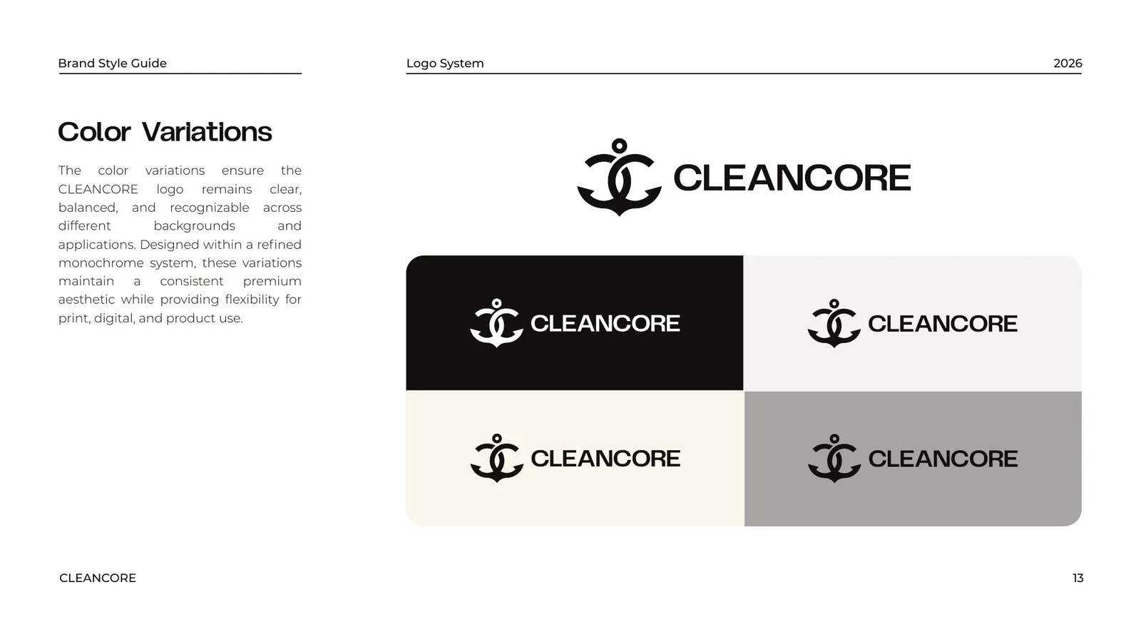 CLEANCORE brand style guide, page 13