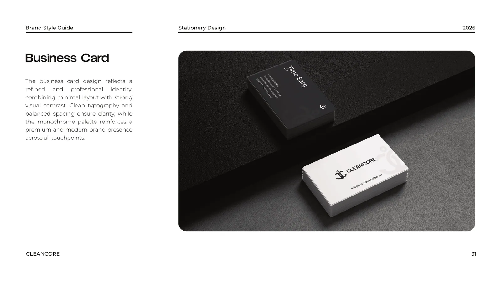 CLEANCORE brand style guide, page 31