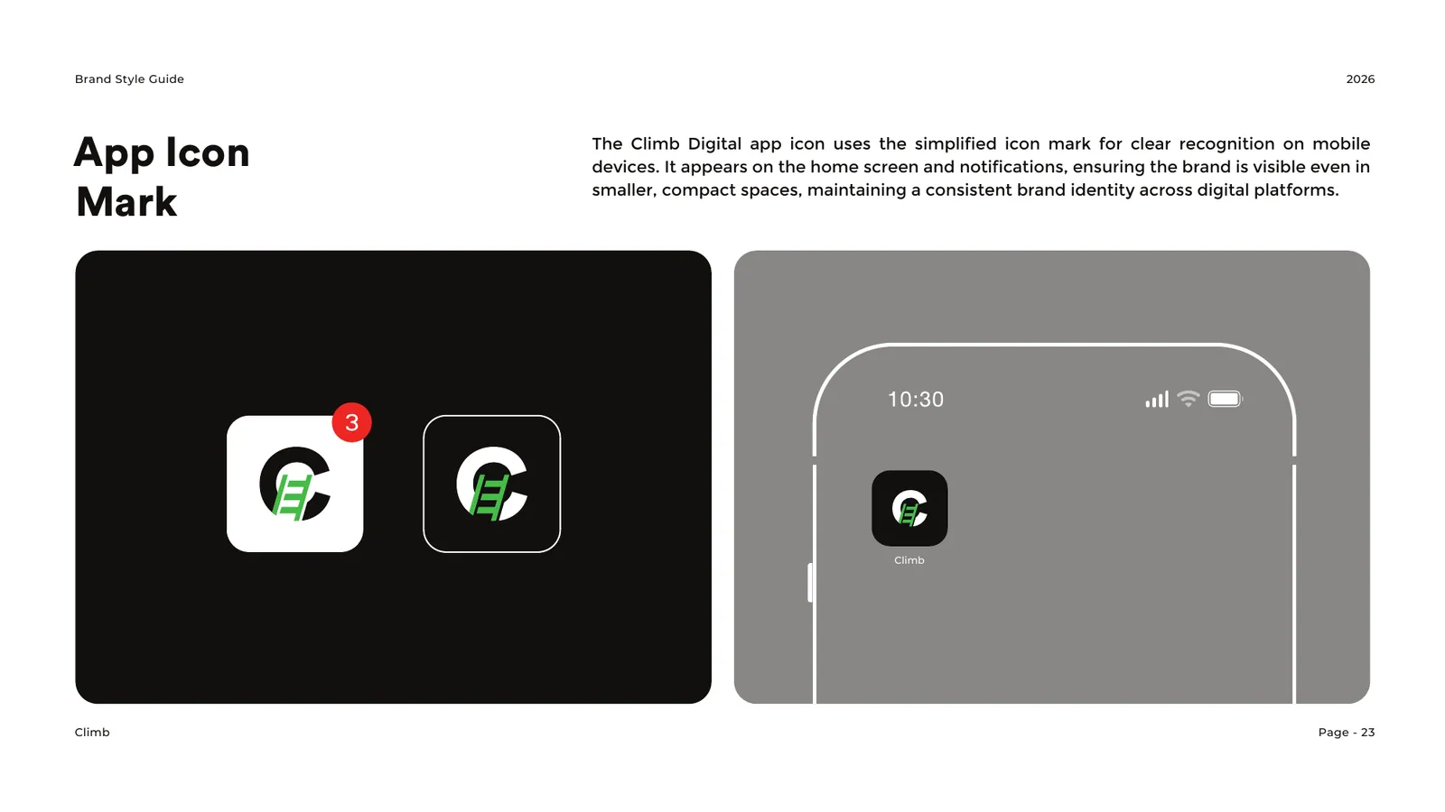 Climb brand style guide, page 23