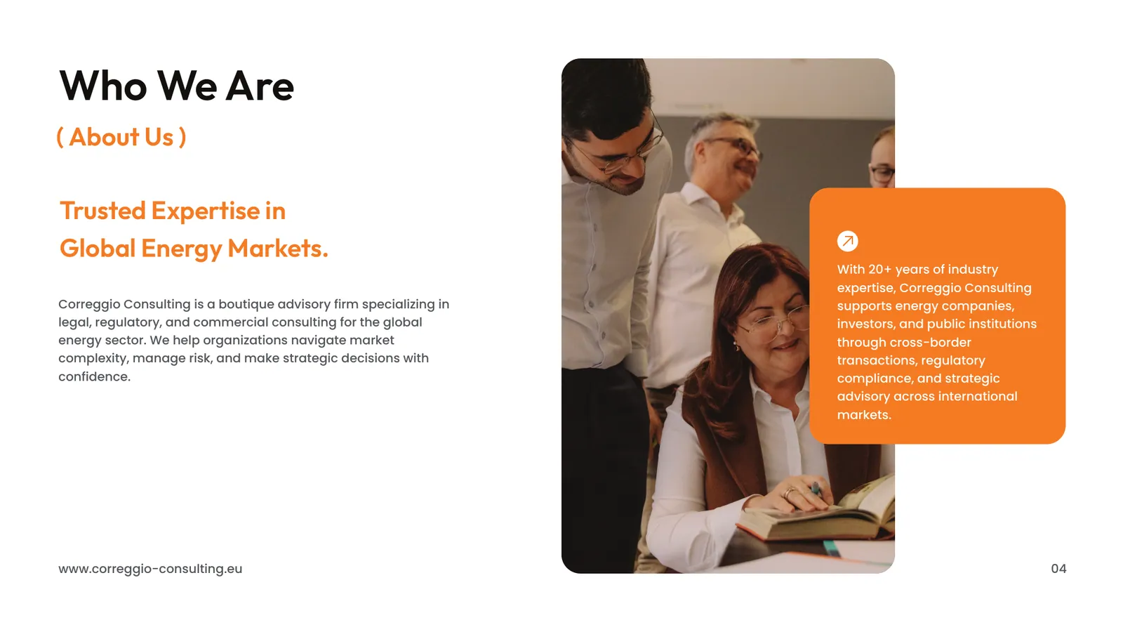 Correggio Consulting pitch deck, page 4
