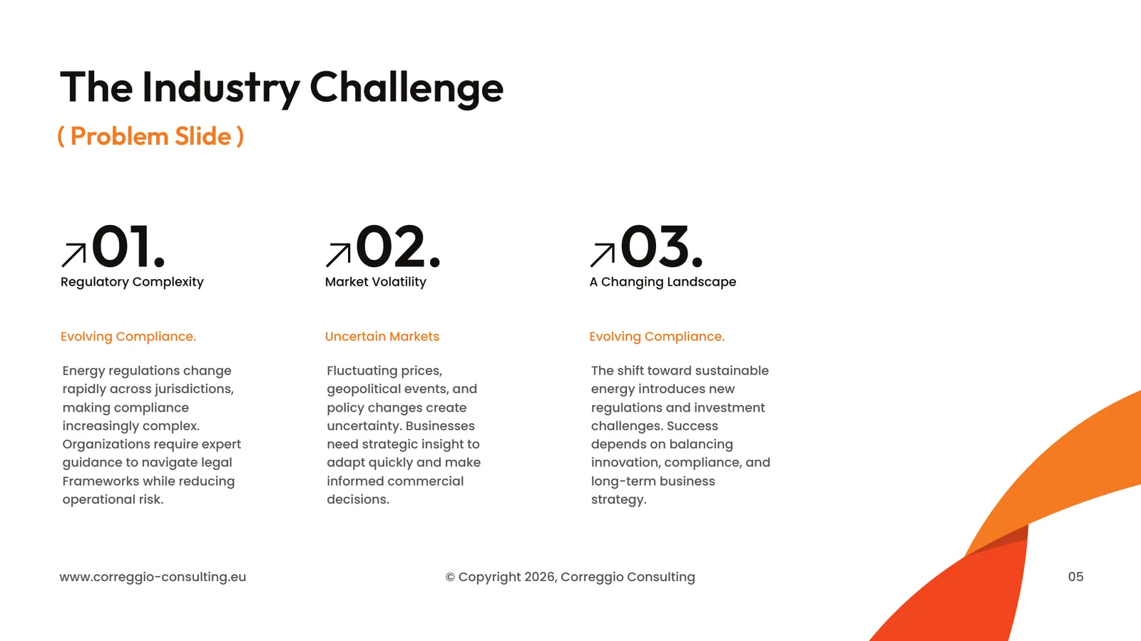 Correggio Consulting pitch deck, page 5