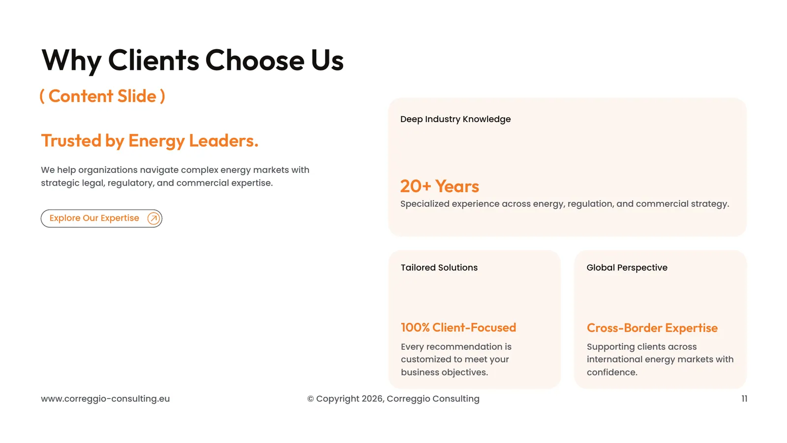 Correggio Consulting pitch deck, page 11