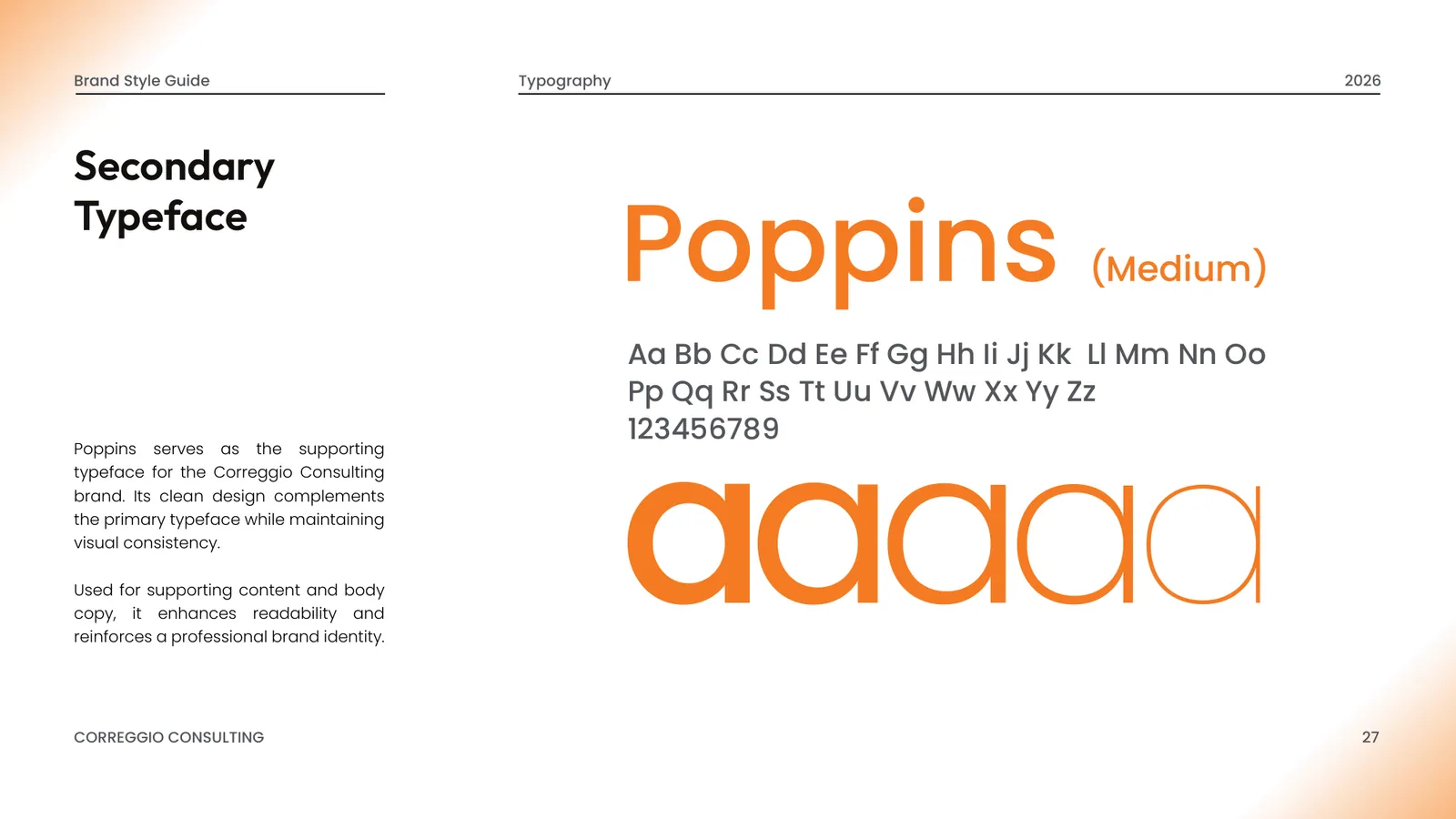 Correggio Consulting brand style guide, page 27