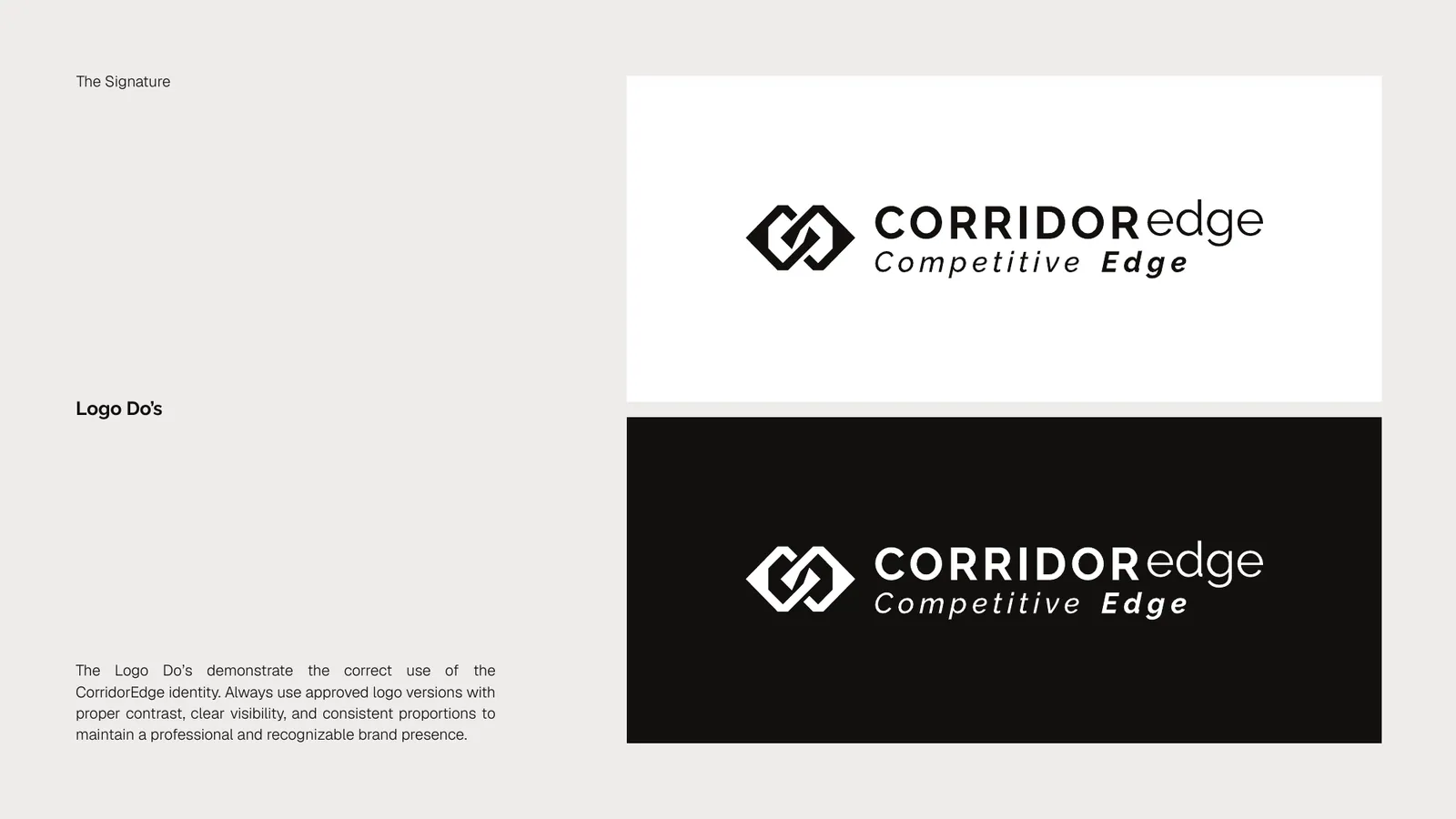 CorridorEdge brand style guide, page 14