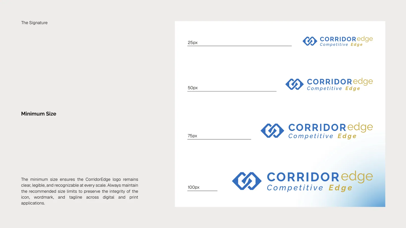 CorridorEdge brand style guide, page 16