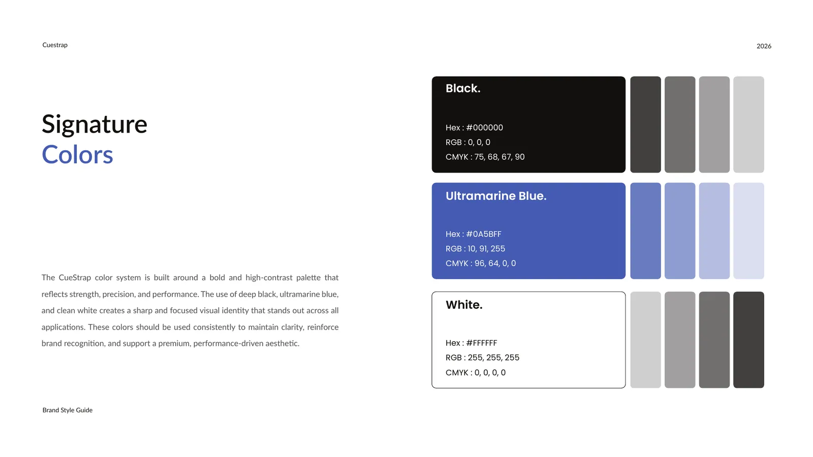 CueStrap brand style guide, page 10