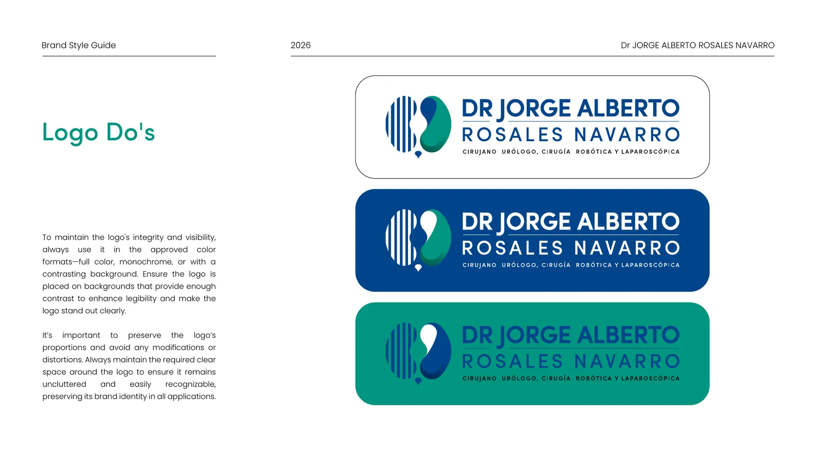 Dr Jorge Alberto Rosales Navarro brand style guide, page 11