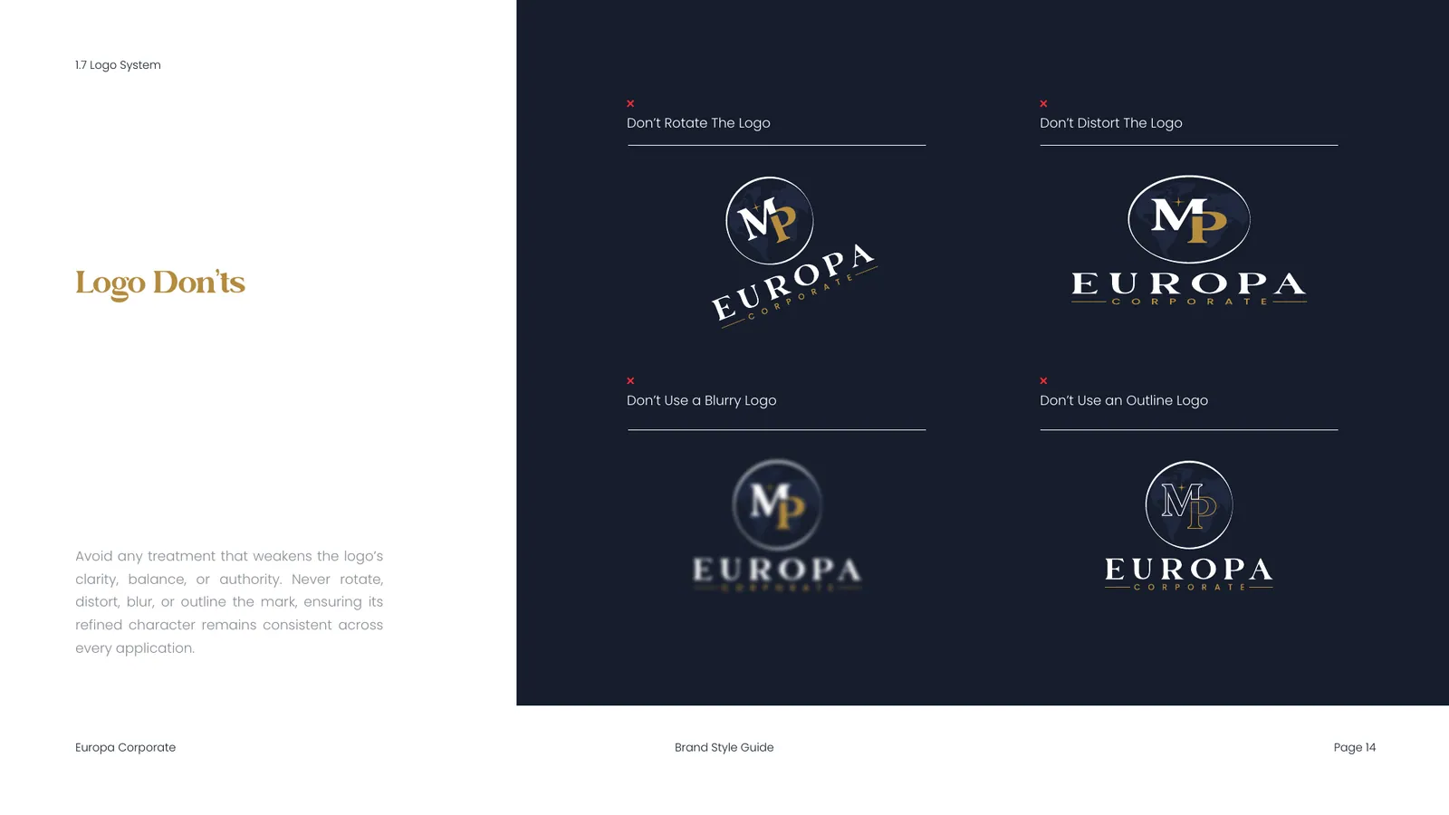 Europa Corporate brand style guide, page 14