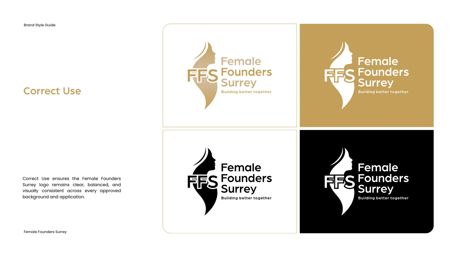 Female Founders Surrey brand style guide, page 16