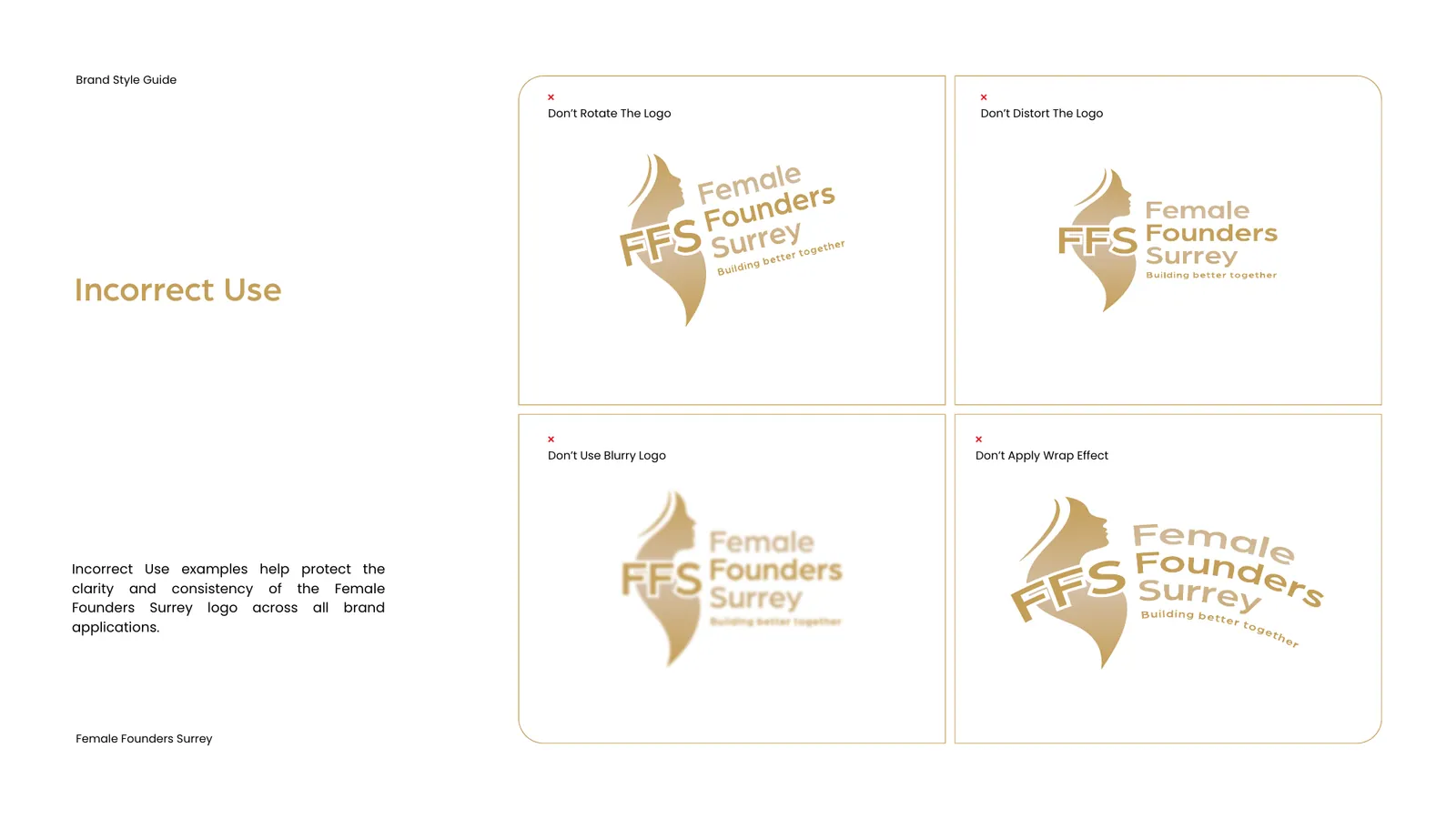 Female Founders Surrey brand style guide, page 17