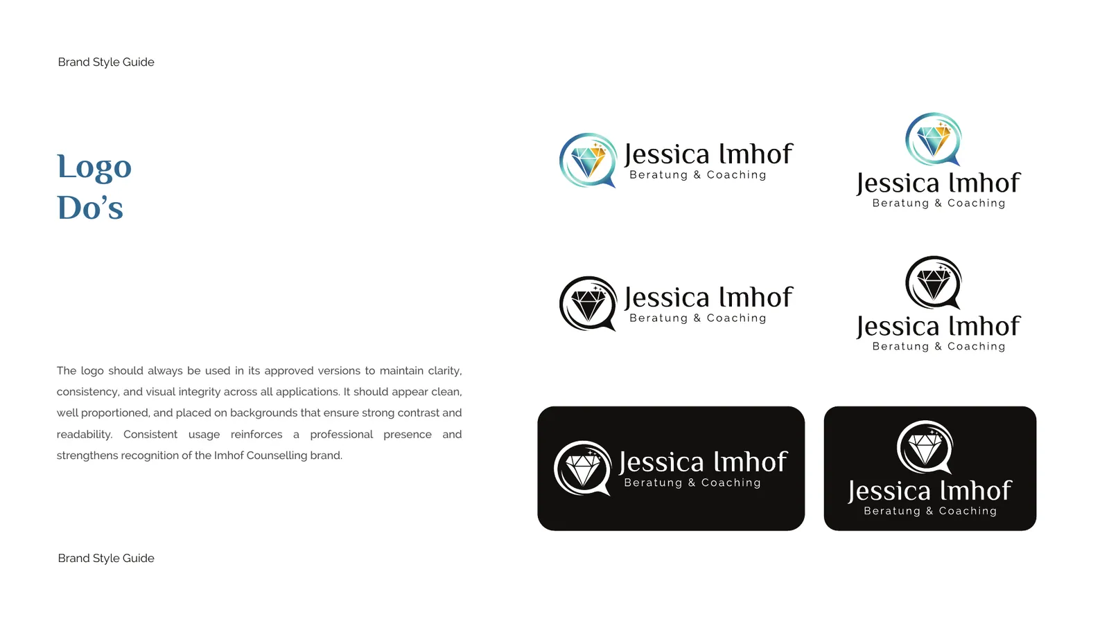 Imhof Counselling brand style guide, page 9