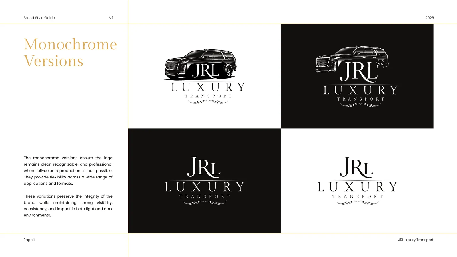 JRL Luxury Transport brand style guide, page 11