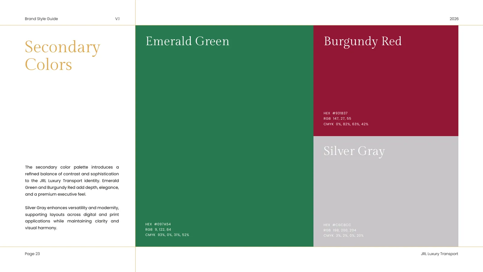 JRL Luxury Transport brand style guide, page 23