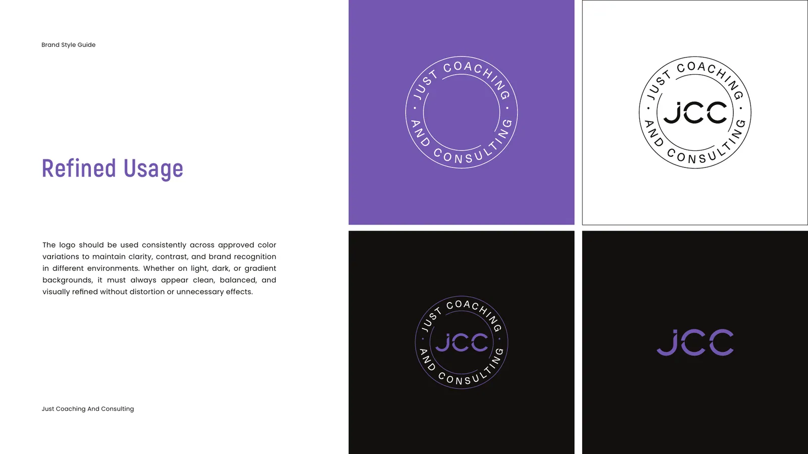 Just Coaching and Consulting brand style guide, page 12