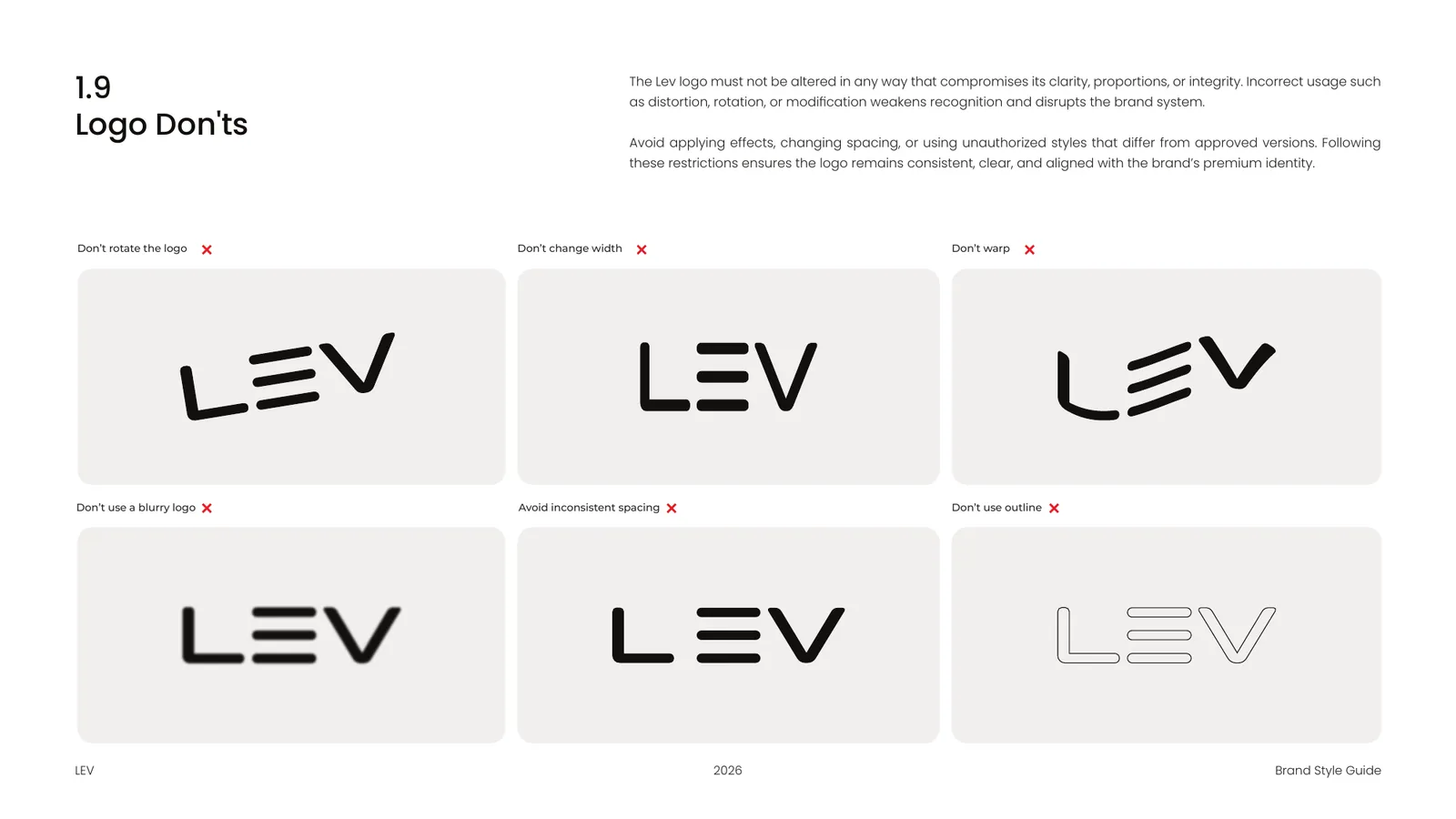 LEV brand style guide, page 17