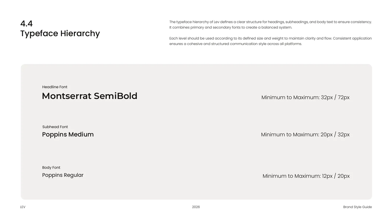 LEV brand style guide, page 31