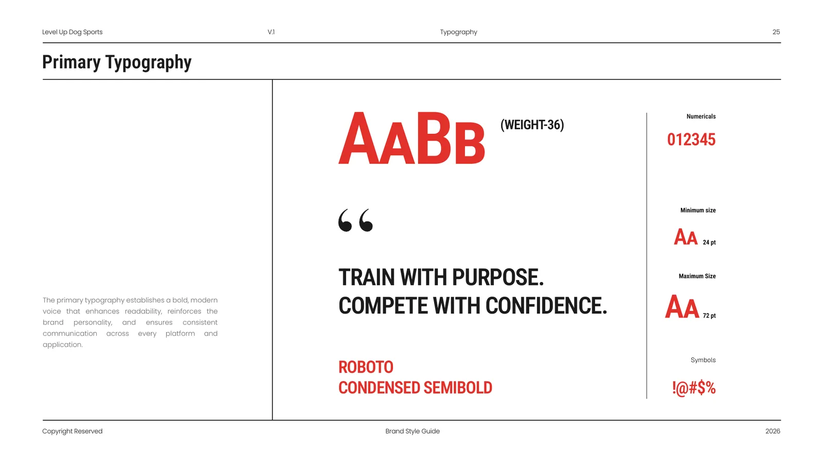 Level Up Dog Sports brand style guide, page 25