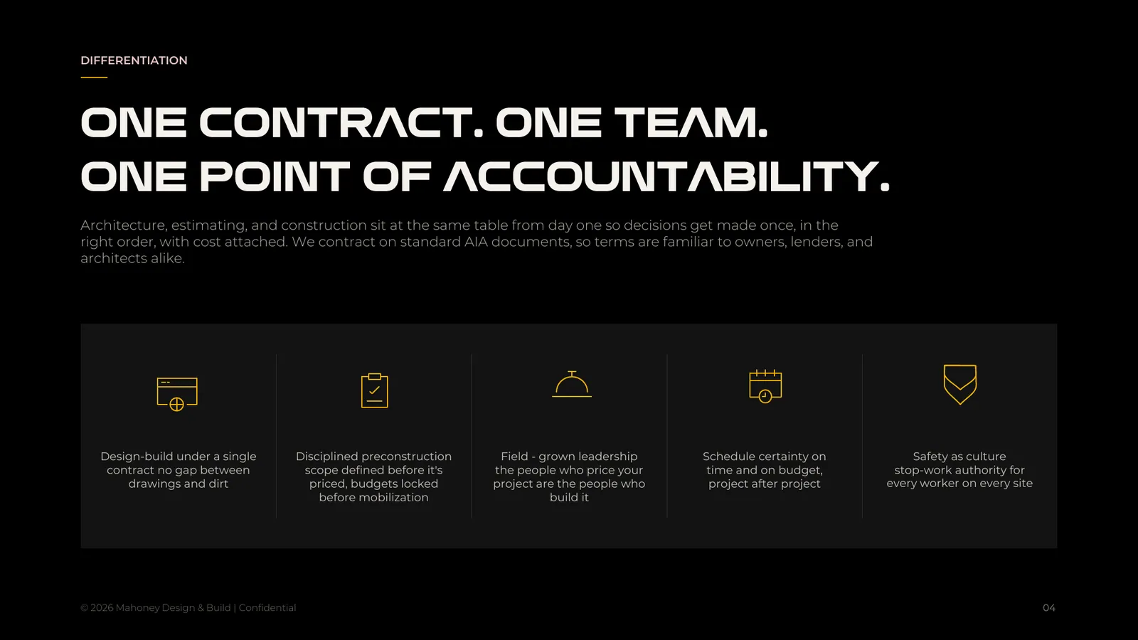 Mahoney Design & Build pitch deck, page 4