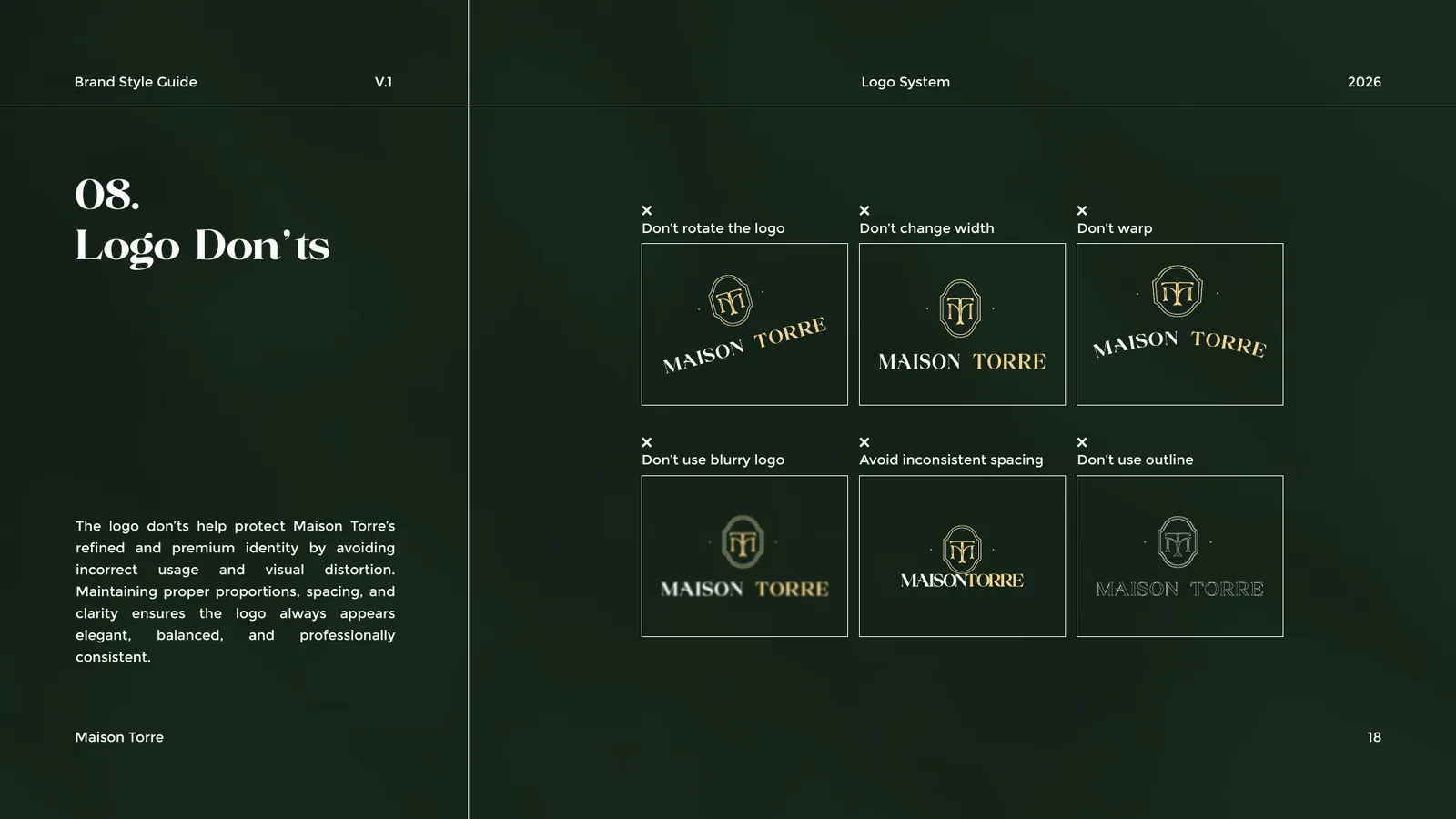 Maison Torre brand style guide, page 18