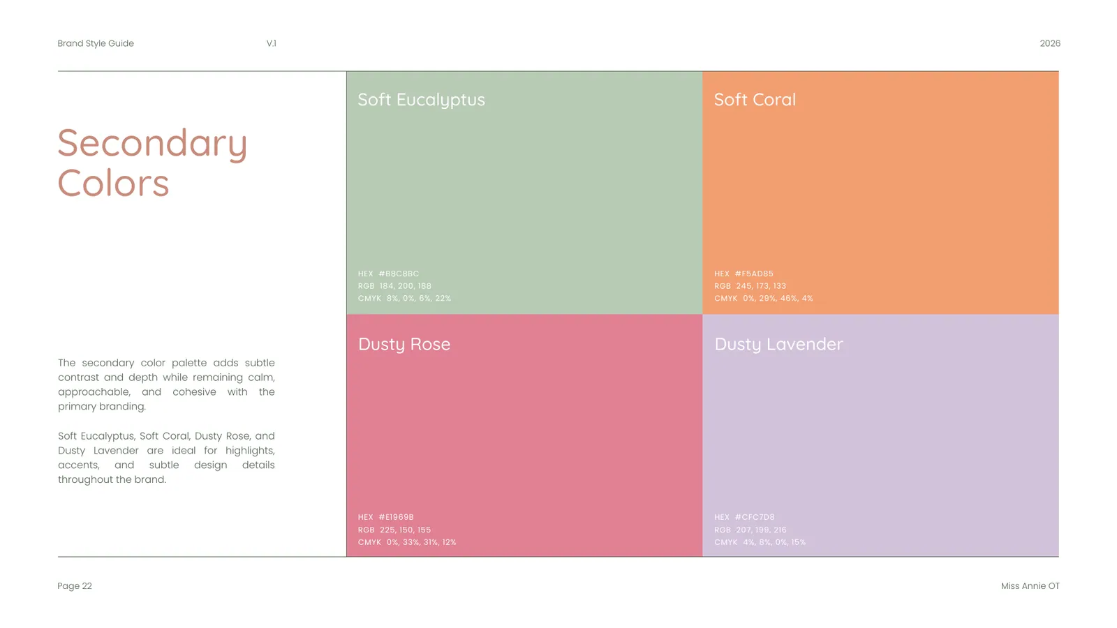 Miss Annie OT brand style guide, page 22