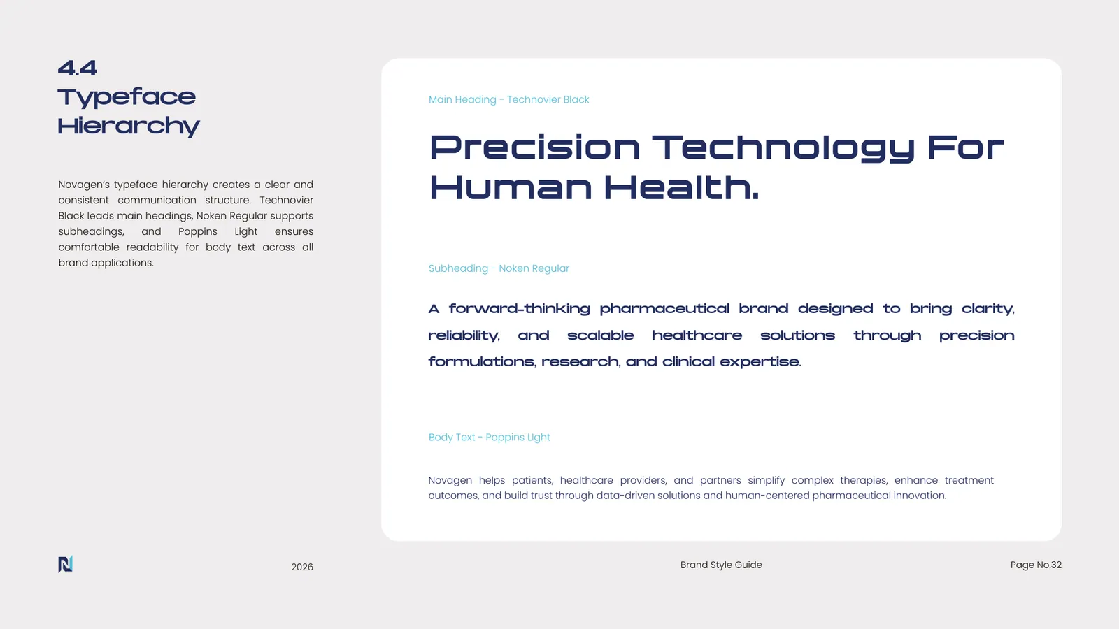 Novagen brand style guide, page 32