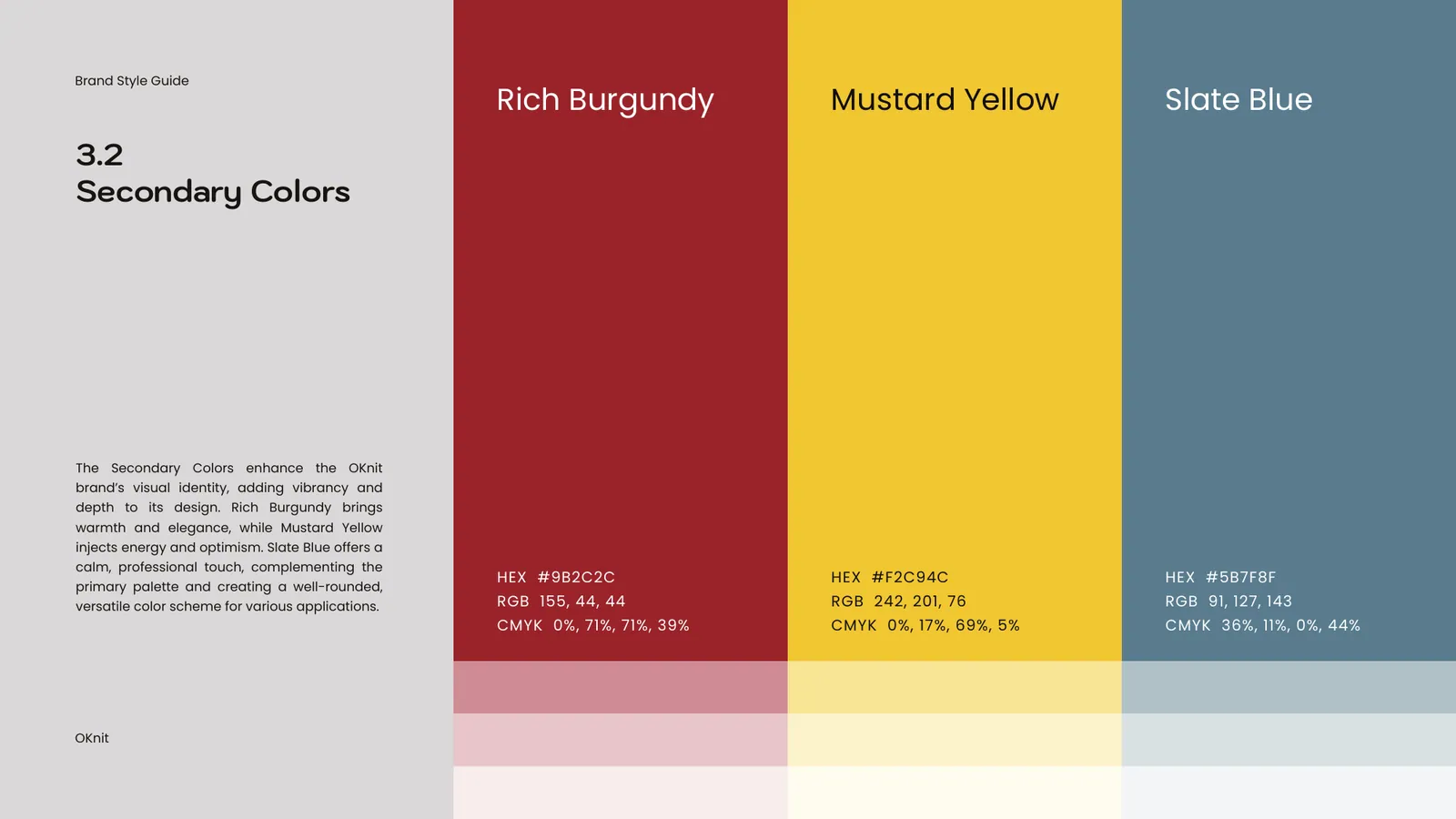 Oknit brand style guide, page 26