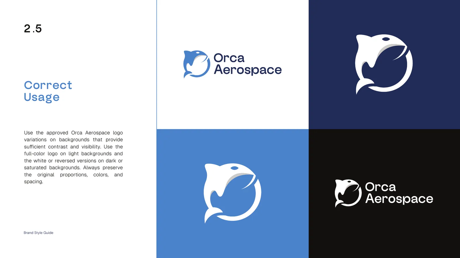 Orca Aerospace brand style guide, page 14