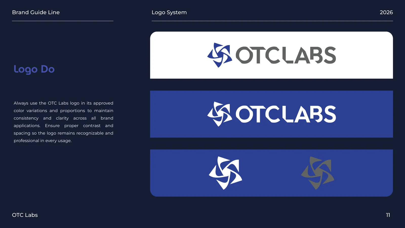 OTC Labs brand style guide, page 11