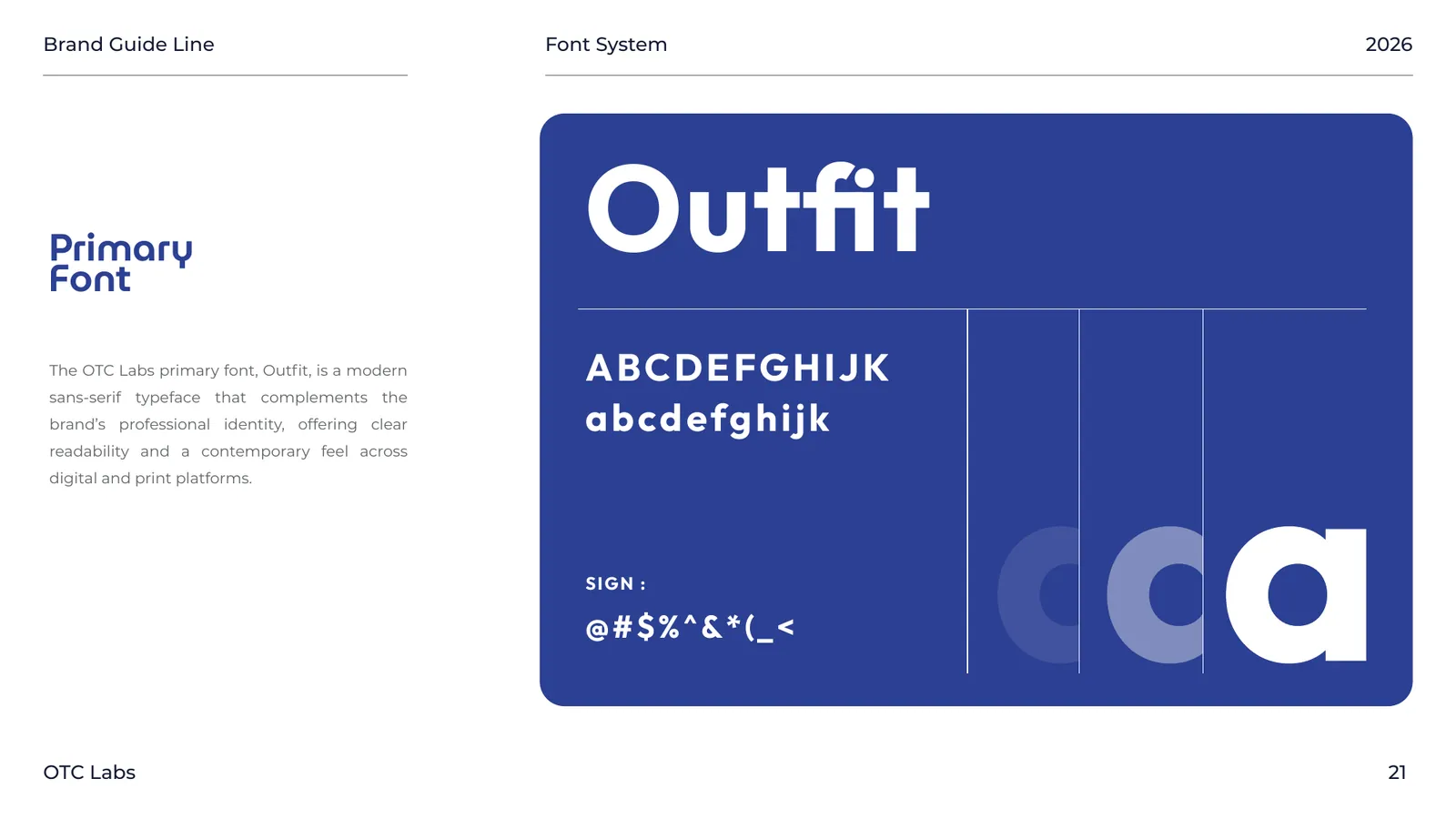 OTC Labs brand style guide, page 21