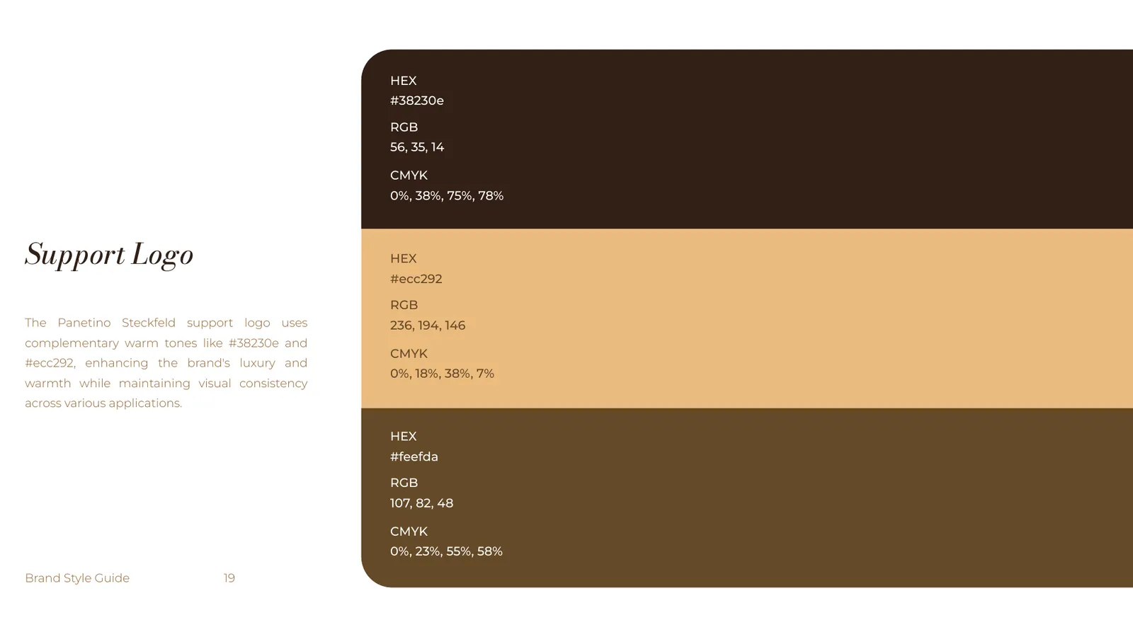 Panetino Steckfeld brand style guide, page 19