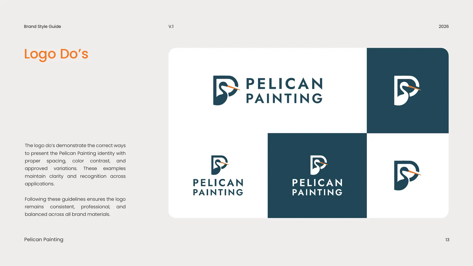 Pelican Painting brand style guide, page 13