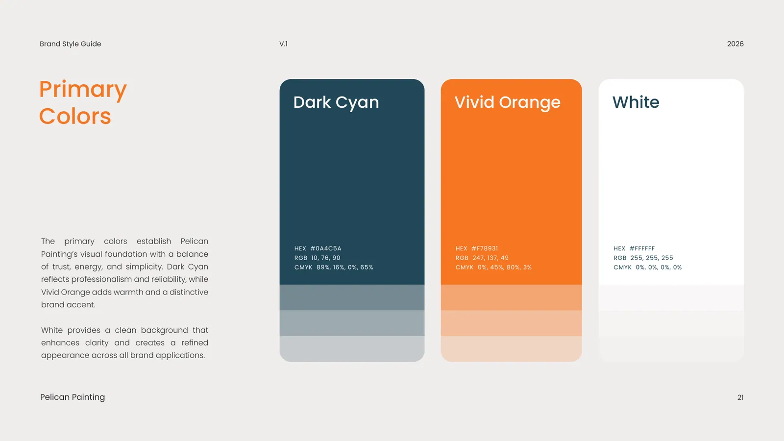 Pelican Painting brand style guide, page 21
