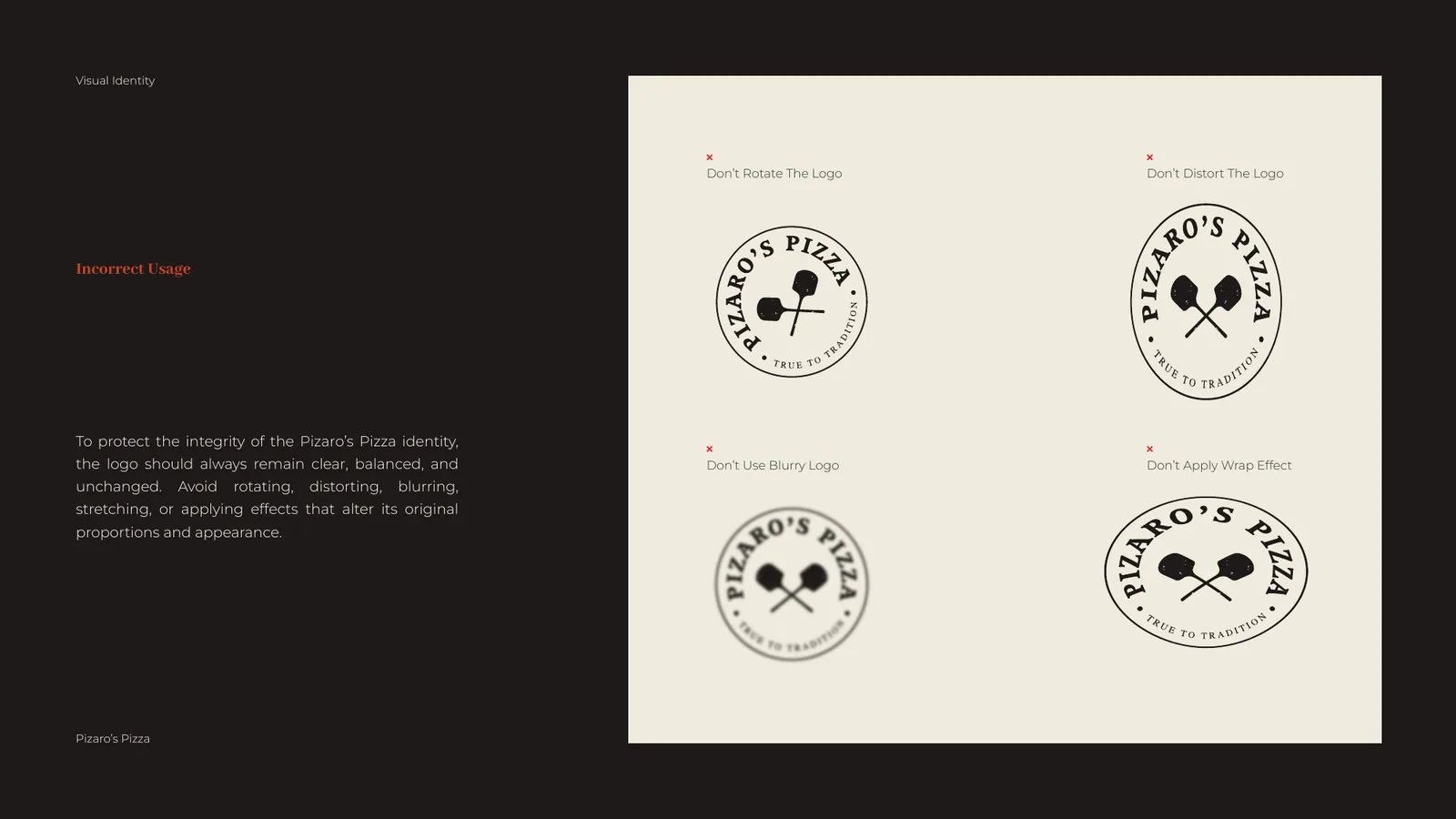 Pizaro’s Pizza brand style guide, page 14