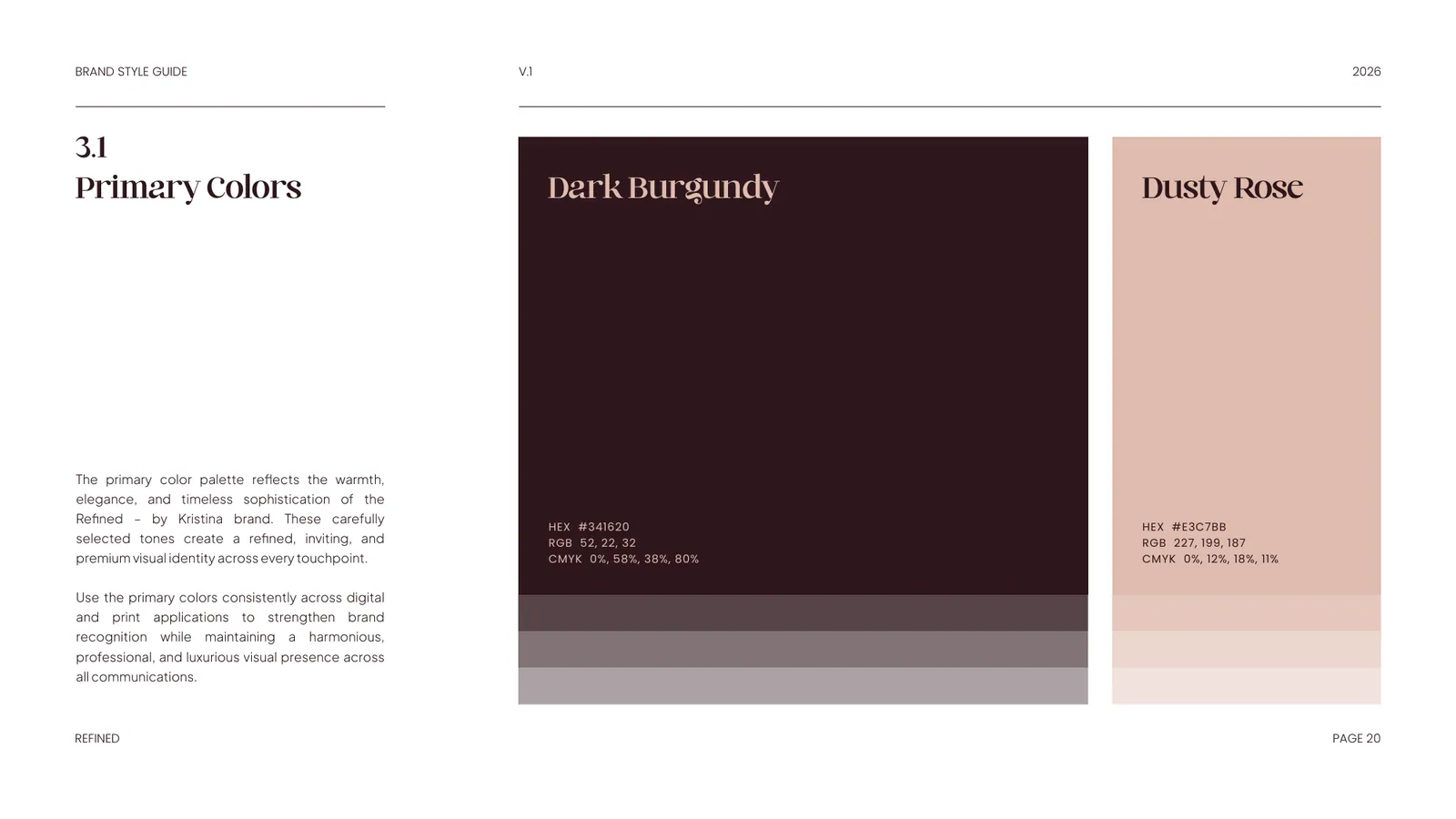 REFINED brand style guide, page 20