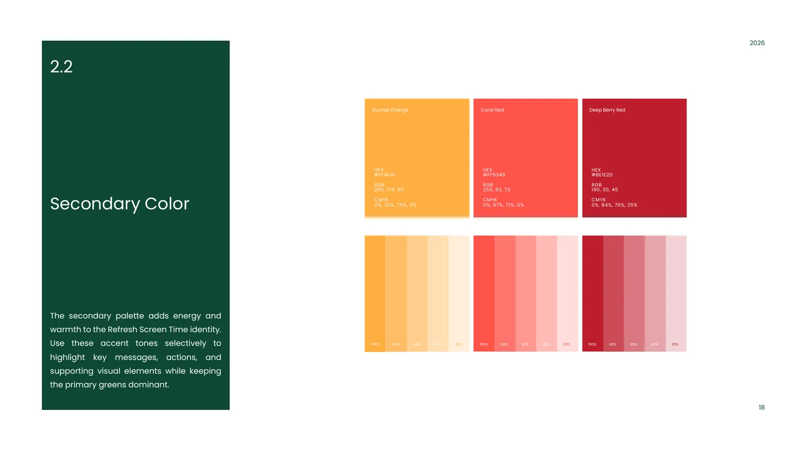 Refresh Screen Time brand style guide, page 18