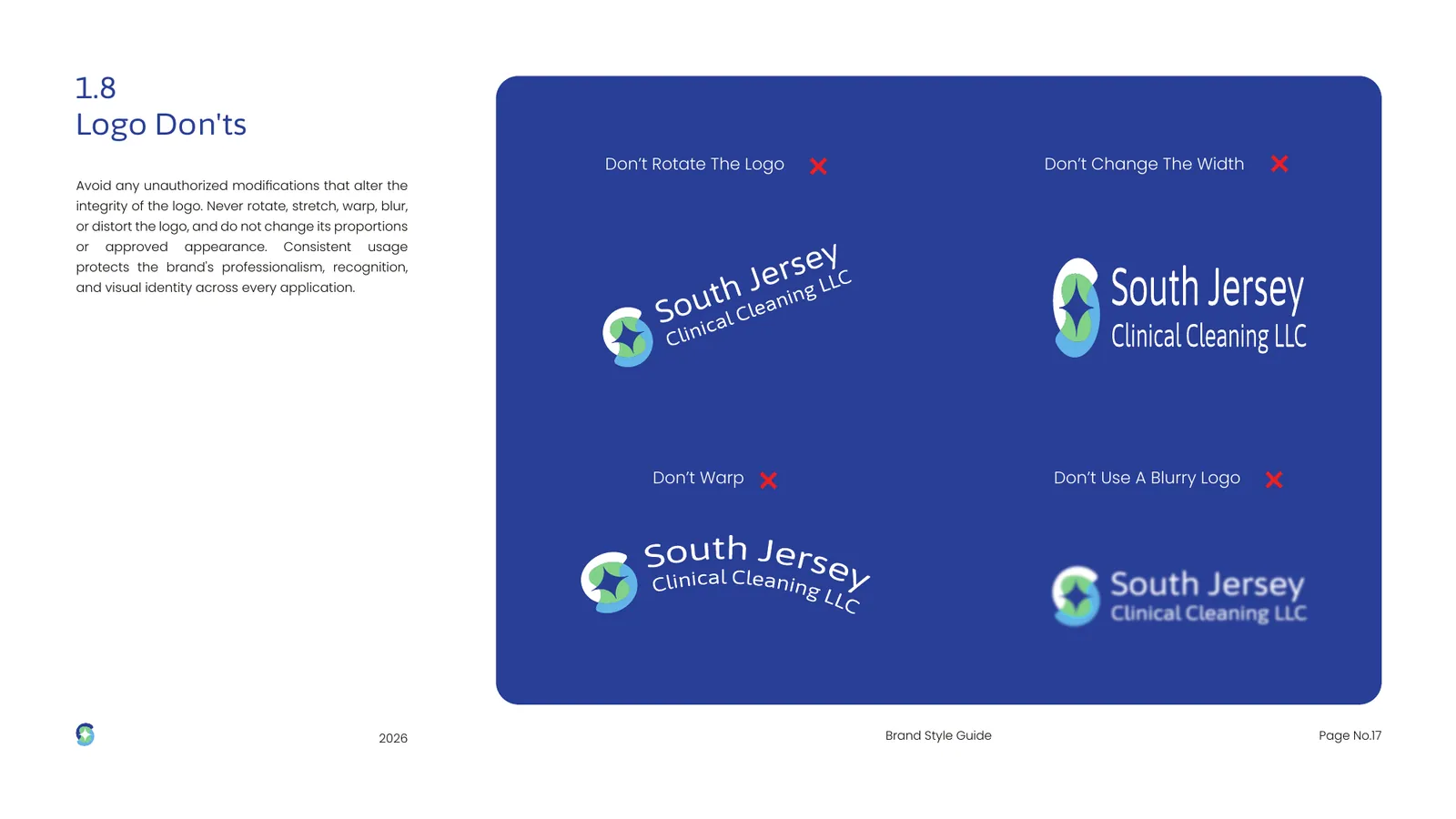 South Jersey Clinical Cleaning brand style guide, page 17