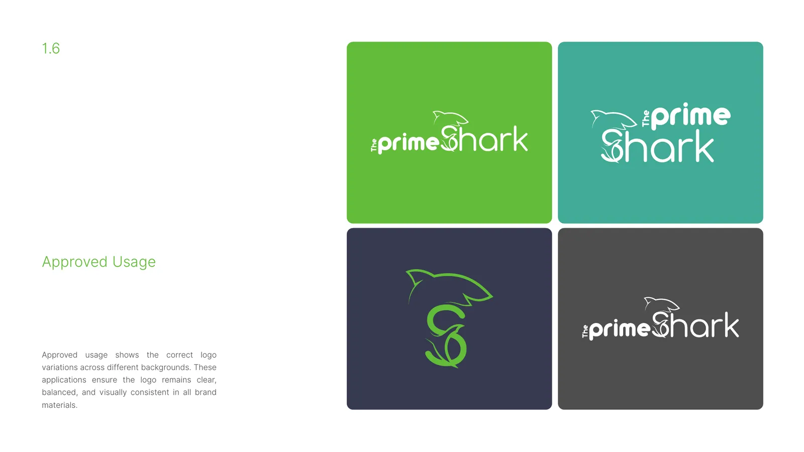 The Prime Shark brand style guide, page 15