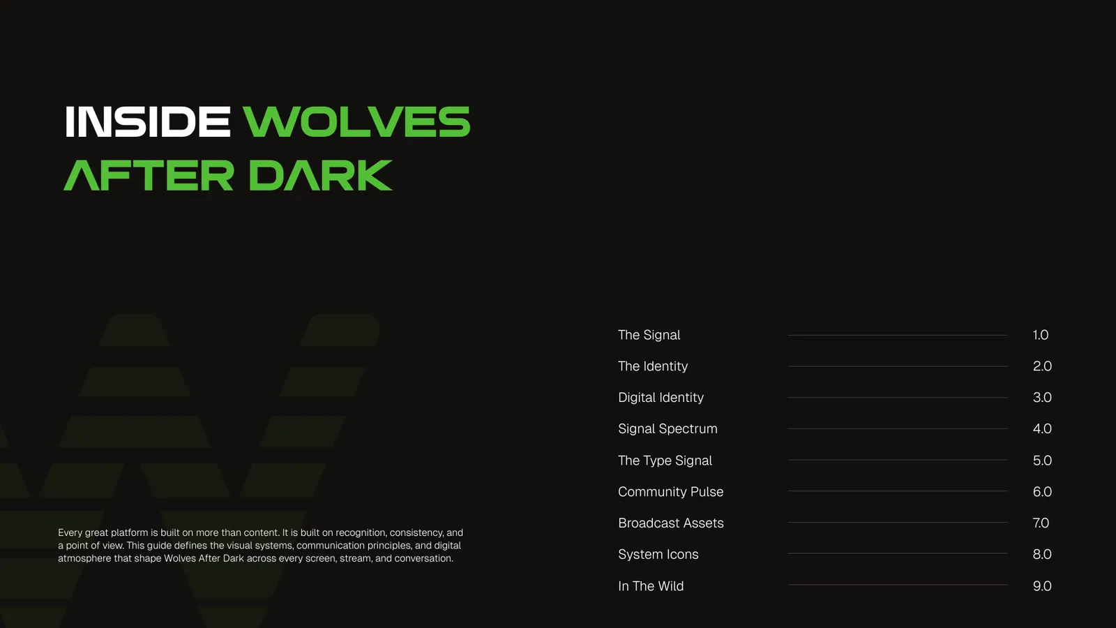 Wolves After Dark brand style guide, page 3